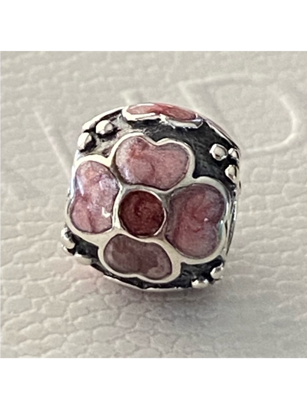 Authentic Pandora Sterling Silver Oxidized Red / Pink Daisy Charm ~ Retired